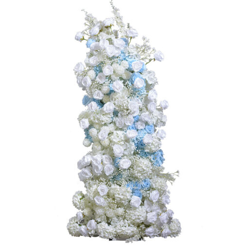 Elegant Hydrangea and Blue-White Rose Wrought Iron Wedding Arch