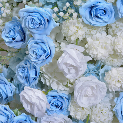 Elegant Hydrangea and Blue-White Rose Wrought Iron Wedding Arch