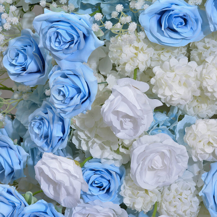 Elegant Hydrangea and Blue-White Rose Wrought Iron Wedding Arch