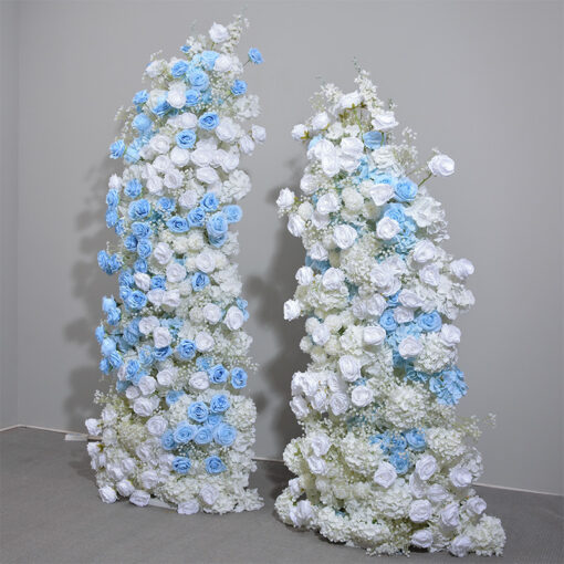 Elegant Hydrangea and Blue-White Rose Wrought Iron Wedding Arch