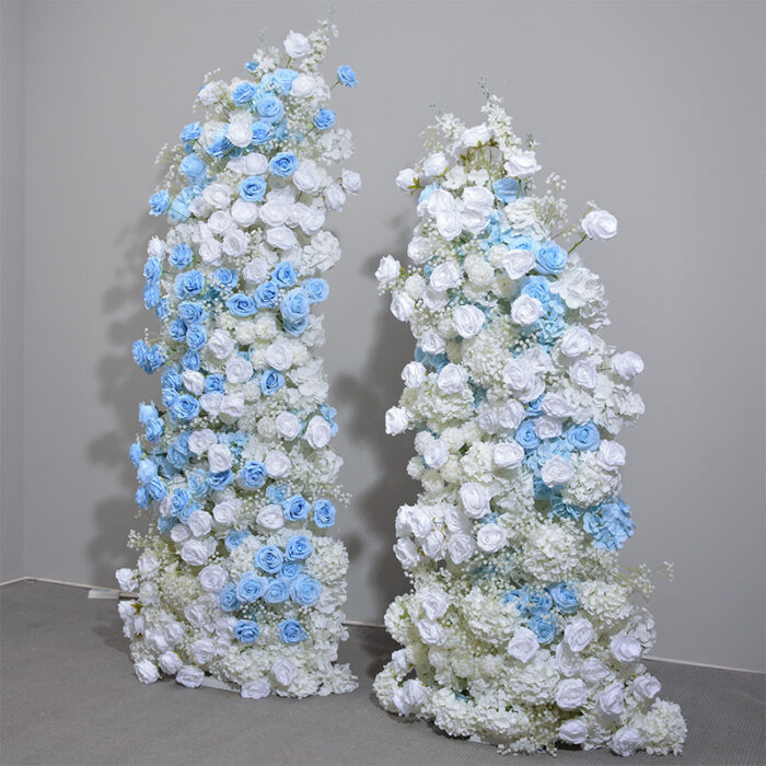 Elegant Hydrangea and Blue-White Rose Wrought Iron Wedding Arch