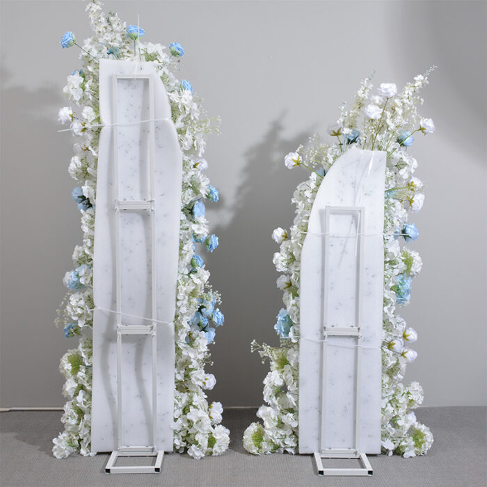 Elegant Hydrangea and Blue-White Rose Wrought Iron Wedding Arch