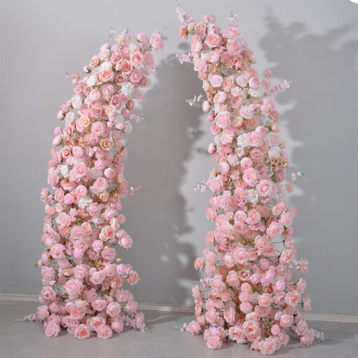 Elegant Pink and White Rose Floral Arch with Hyacinth for Wedding Backdrop Decoration