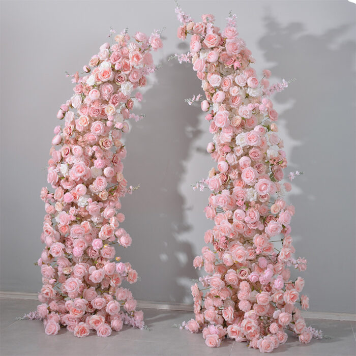 Elegant Pink and White Rose Floral Arch with Hyacinth for Wedding Backdrop Decoration
