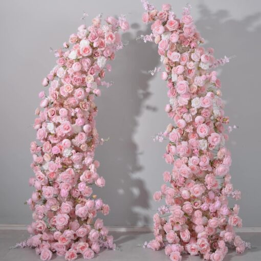Elegant Pink and White Rose Floral Arch with Hyacinth for Wedding Backdrop Decoration