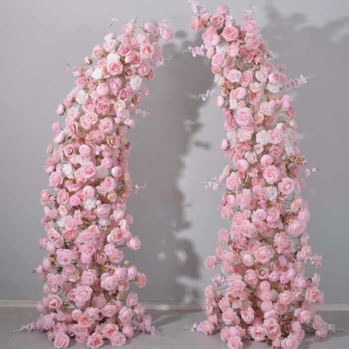 Elegant Pink and White Rose Floral Arch with Hyacinth for Wedding Backdrop Decoration