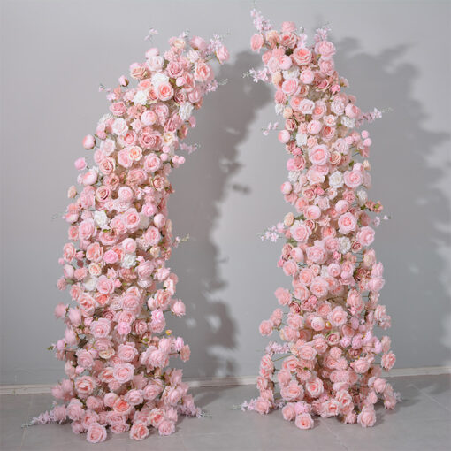 Elegant Pink and White Rose Floral Arch with Hyacinth for Wedding Backdrop Decoration