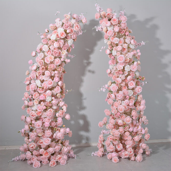 Elegant Pink and White Rose Floral Arch with Hyacinth for Wedding Backdrop Decoration