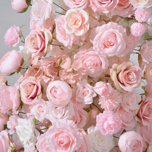 Elegant Pink and White Rose Floral Arch with Hyacinth for Wedding Backdrop Decoration