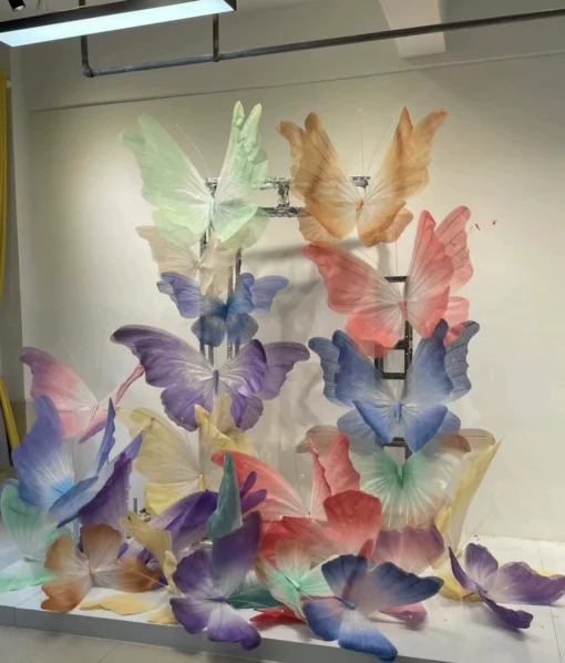 Elegant Pink and Yellow Butterfly Backdrop with Lightweight Sustainable Paper Props