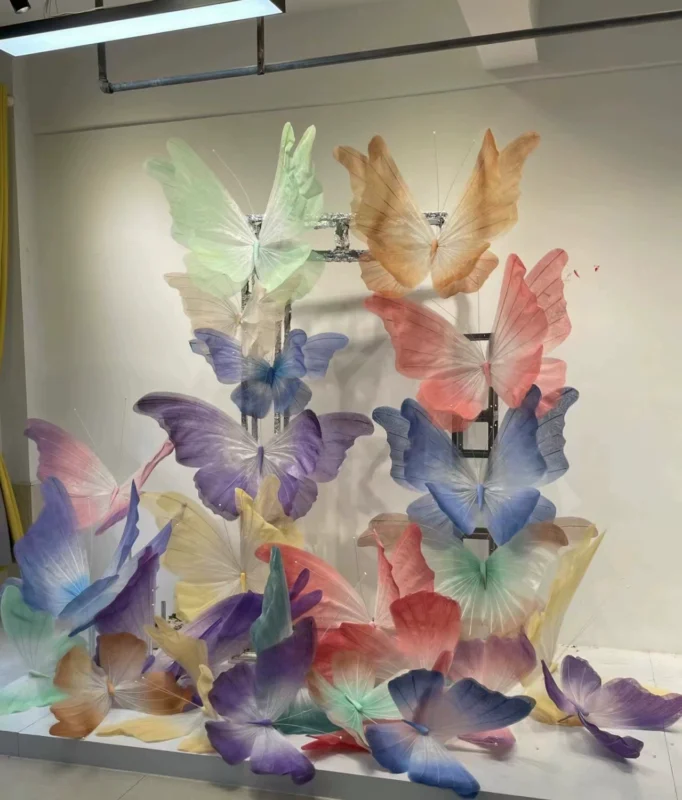 Elegant Pink and Yellow Butterfly Backdrop with Lightweight Sustainable Paper Props