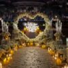Elegant Proposal Planner in Dubai: Heart-Shaped White Rose Arch for Wedding Bliss