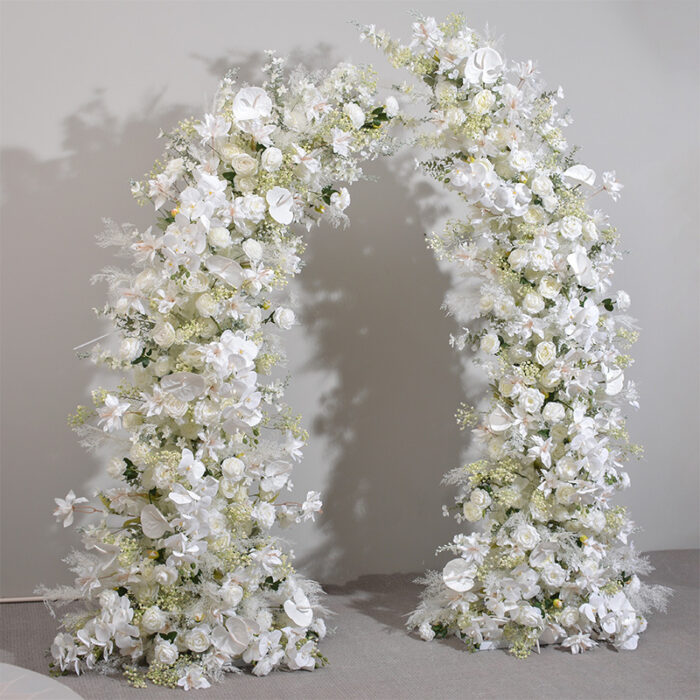 Elegant White and Ivory Wedding Arch Flowers with Greenery Swags for Wedding Backdrops