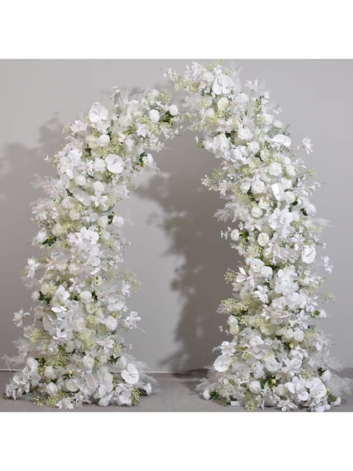 Elegant White and Ivory Wedding Arch Flowers with Greenery Swags for Wedding Backdrops