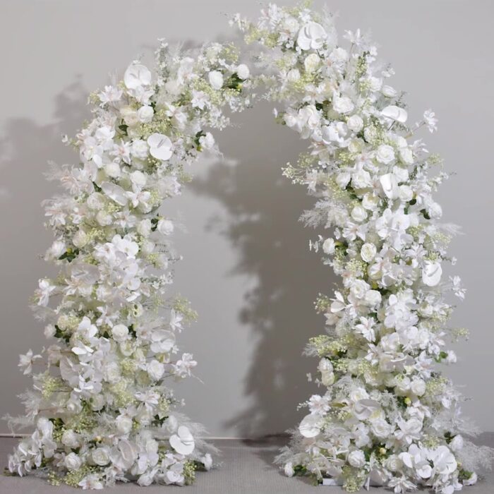 Elegant White and Ivory Wedding Arch Flowers with Greenery Swags for Wedding Backdrops