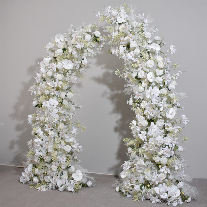 Elegant White and Ivory Wedding Arch Flowers with Greenery Swags for Wedding Backdrops
