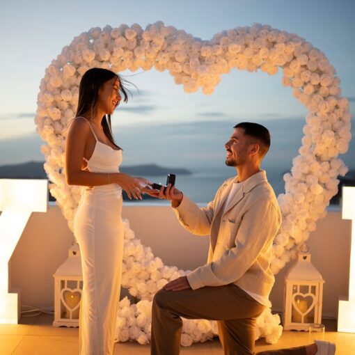 Exquisite Wedding Heart Arch with Roses and White Flowers, Ideal for Proposals