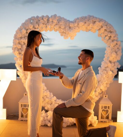 Exquisite Wedding Heart Arch with Roses and White Flowers, Ideal for Proposals