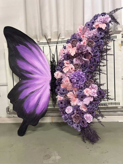 Fairy Tale-Inspired Purple Butterfly Backdrop with Pastel and Lavender Floral Details
