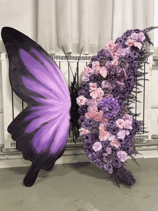 Fairy Tale-Inspired Purple Butterfly Backdrop with Pastel and Lavender Floral Details