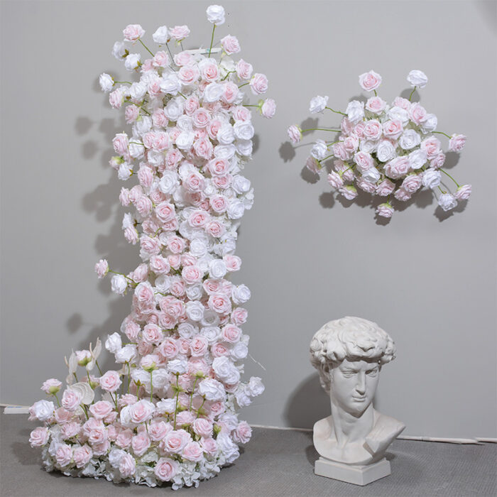 Floral Wedding Arch with Pink and White Roses – Complete Set with Frame for Wedding Backdrop