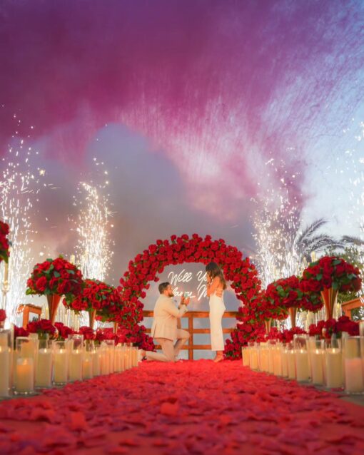 Glamorous Round Arch with Soft Roses for an Elegant Proposal