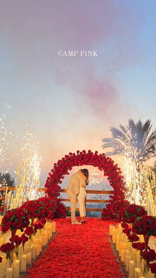 Glamorous Round Arch with Soft Roses for an Elegant Proposal