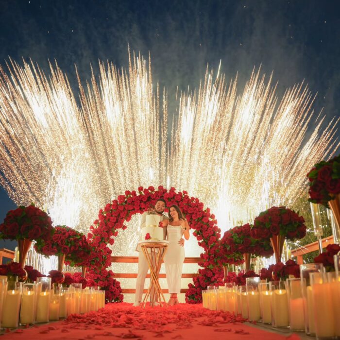 Glamorous Round Arch with Soft Roses for an Elegant Proposal