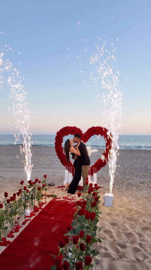 Glowing Red Heart-Shaped Rose Arch for Your Fairy Tale Proposal