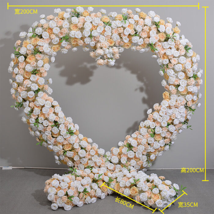 Gorgeous Heart Arch with Champagne and White Roses for Elegant Weddings
