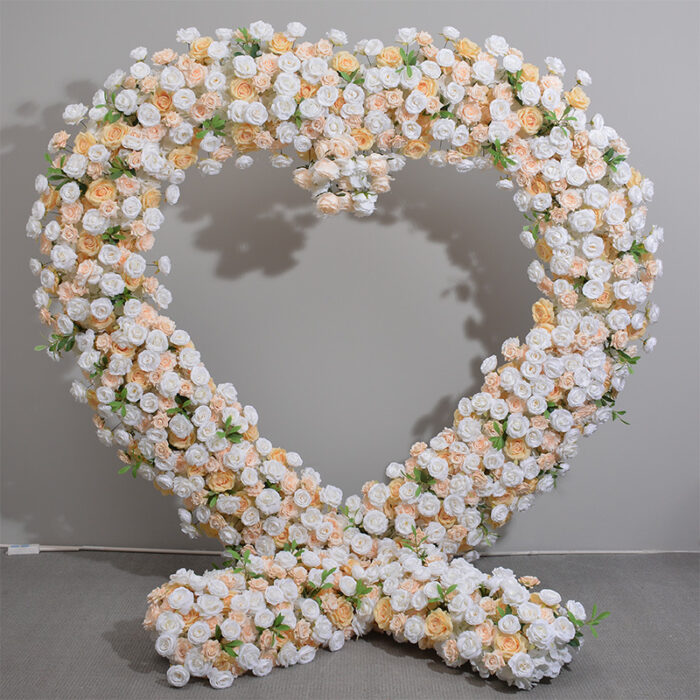 Gorgeous Heart Arch with Champagne and White Roses for Elegant Weddings