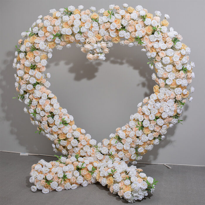 Gorgeous Heart Arch with Champagne and White Roses for Elegant Weddings