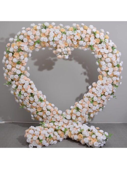 Gorgeous Heart Arch with Champagne and White Roses for Elegant Weddings