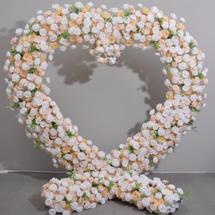 Gorgeous Heart Arch with Champagne and White Roses for Elegant Weddings