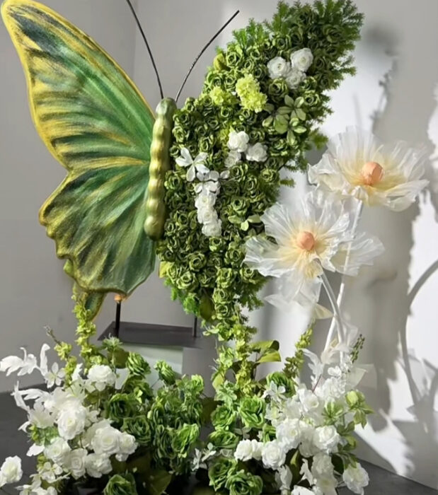 Green Butterfly Wing Backdrop for Weddings Inspired by Enchanted Forest Beauty
