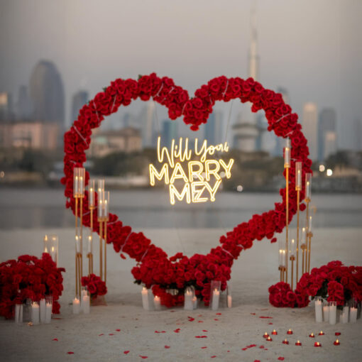 Heart-Shaped Wedding Arch with Red Roses: Perfect Dubai Wedding Backdrop