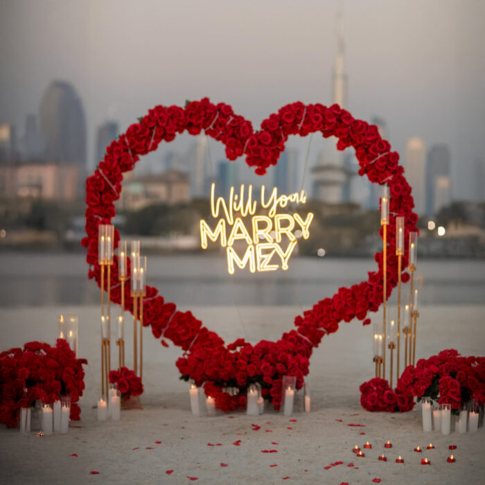Heart-Shaped Wedding Arch with Red Roses: Perfect Dubai Wedding Backdrop