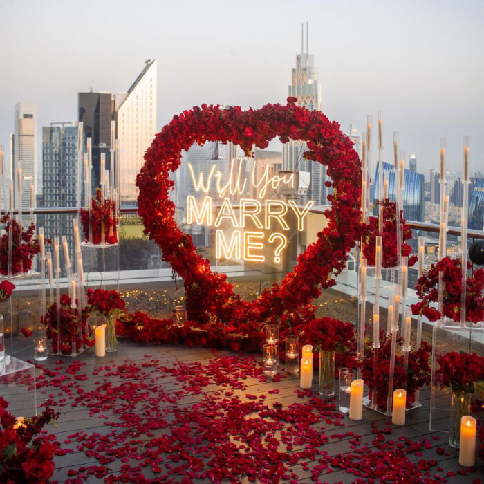 Heart-Shaped Wedding Arch with Red Roses: Perfect Dubai Wedding Backdrop