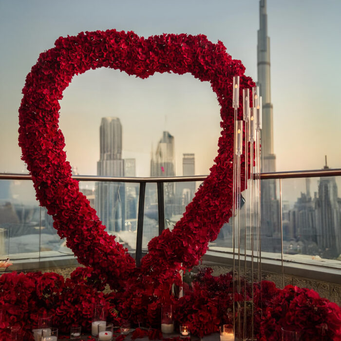 Heart-Shaped Wedding Arch with Red Roses: Perfect Dubai Wedding Backdrop