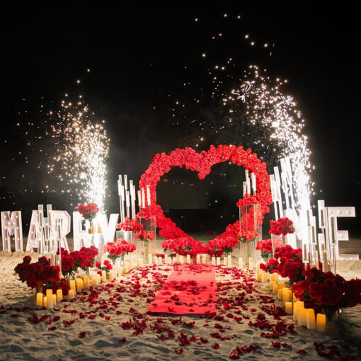 Heart-Shaped Wedding Arch with Red Roses: Perfect Dubai Wedding Backdrop