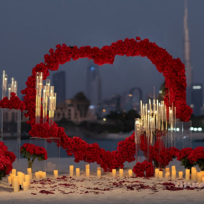 Heart-Shaped Wedding Arch with Red Roses: Perfect Dubai Wedding Backdrop