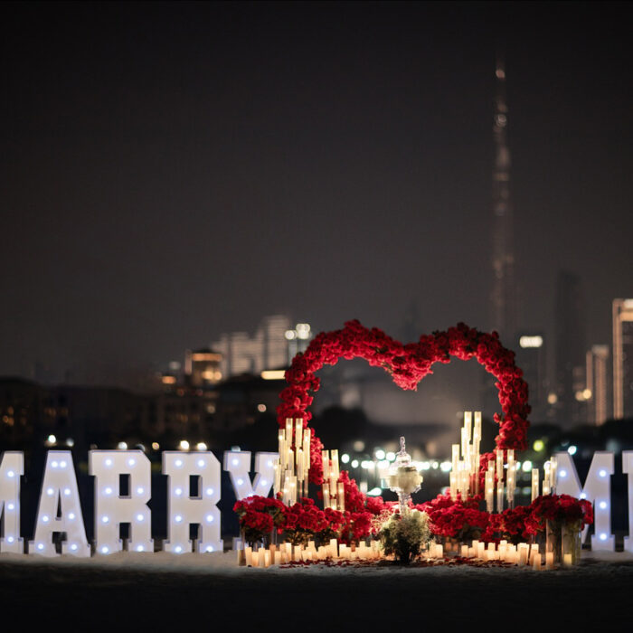 Heart-Shaped Wedding Arch with Red Roses: Perfect Dubai Wedding Backdrop