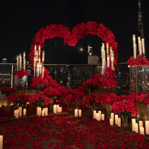 Heart-Shaped Wedding Arch with Red Roses: Perfect Dubai Wedding Backdrop