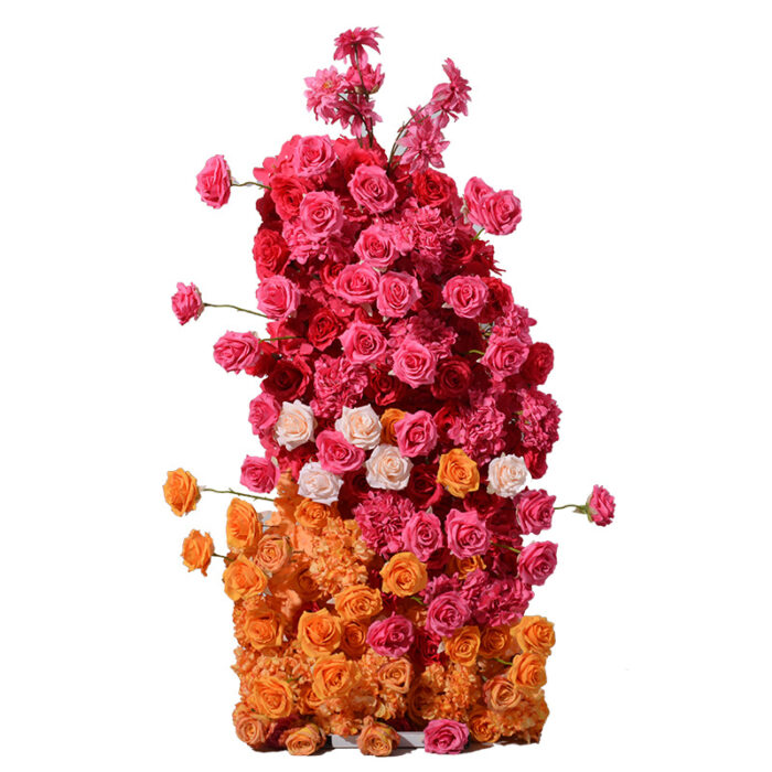 Hot Pink and Orange Floral Arch – Wedding Party Flower Arrangement, Photo Booth Backdrop Decoration
