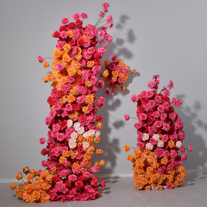 Hot Pink and Orange Floral Arch – Wedding Party Flower Arrangement, Photo Booth Backdrop Decoration