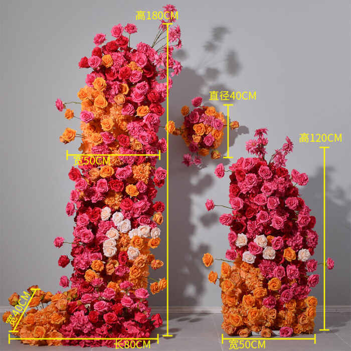 Hot Pink and Orange Floral Arch – Wedding Party Flower Arrangement, Photo Booth Backdrop Decoration