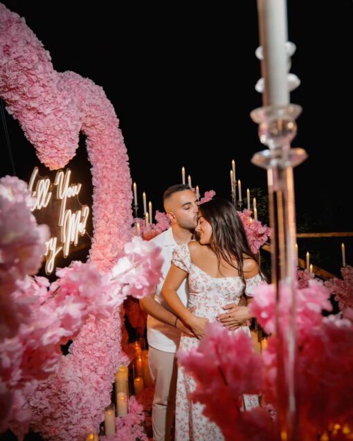 Light Pink Wedding Backdrop with Floral Archway and Roses for a Dreamy Celebration