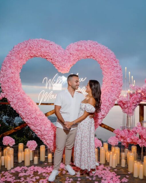 Light Pink Wedding Backdrop with Floral Archway and Roses for a Dreamy Celebration