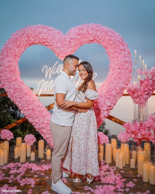 Light Pink Wedding Backdrop with Floral Archway and Roses for a Dreamy Celebration