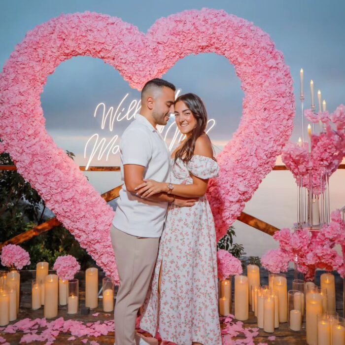Light Pink Wedding Backdrop with Floral Archway and Roses for a Dreamy Celebration